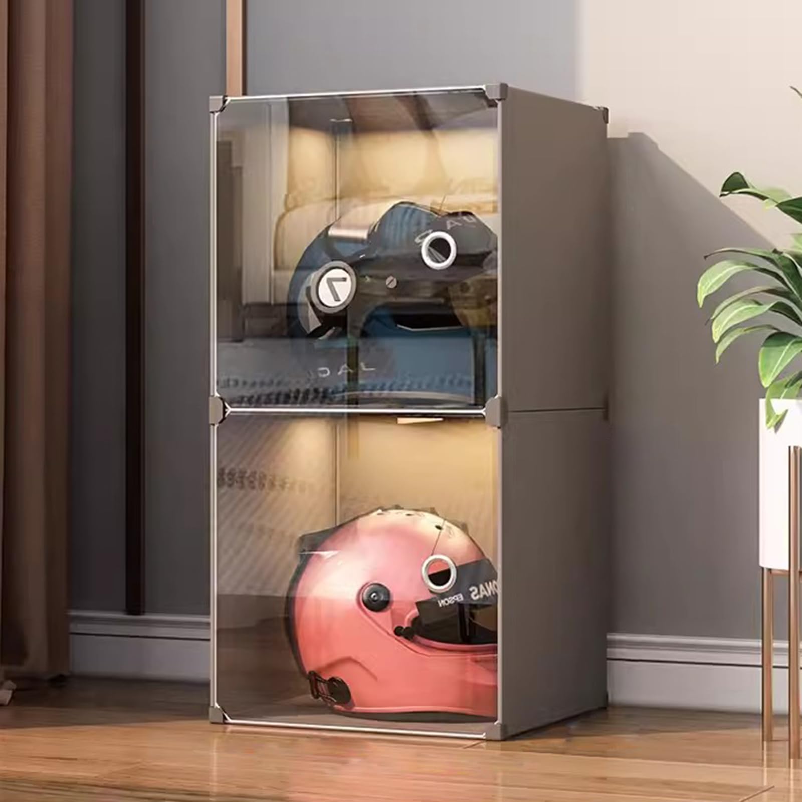 Amazon｜オートバイヘルメットホルダー帽子収納コンテナ、床置きメタル